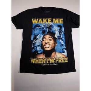 Men's Tupac Shakur "Wake Me When I'm Free" Sz M Vintage Style‎ T-shirt Black